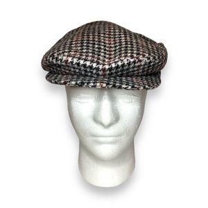 OBach Mens Wool Mohair Blend Flat Cap VTG Tweed Houndstooth Newsboy Cabbie Gray